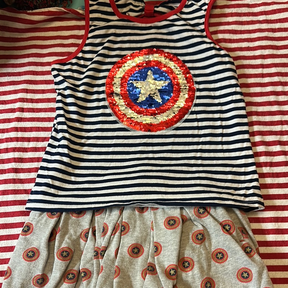 Marvel Striped Tank Top and Skirt Set with Star Design